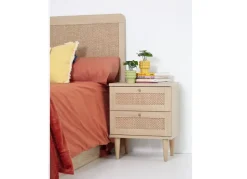 Mesita de 2 cajones haya y ratán CALABRIA