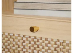 Mesita de 2 cajones haya y ratán CALABRIA