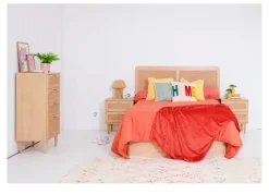 Mesita de 2 cajones haya y ratán CALABRIA